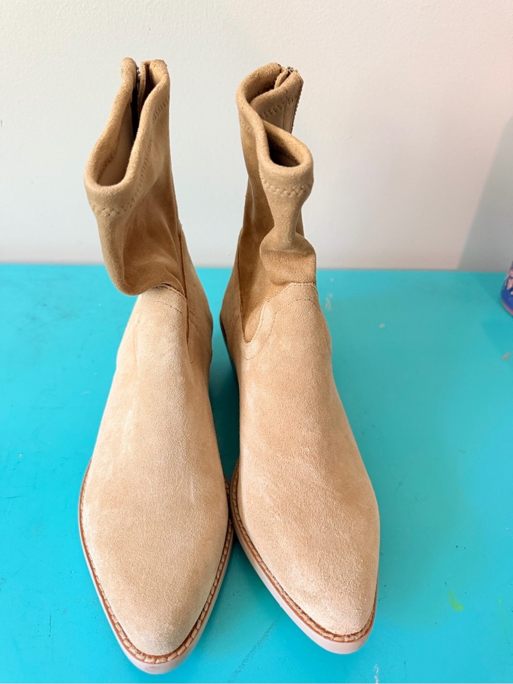Women's Tan Suede Pointed-Toe Ankle Boots